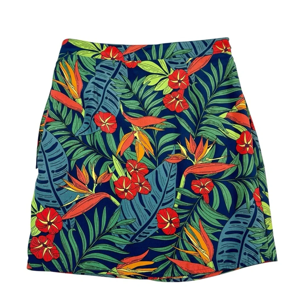 NEW Molly Bracken Green Navy Floral Faux Wrap Skirt Womans Size Small NWT‎